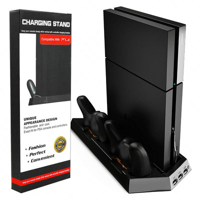 

Microware PS4 Vertical Cooler Charger Stand - Dual Cooling Fan, Dual Gamepad Charging Station and 3 Extra USB Port HUB + 8 Thumb Grip Cover for PS4 DualShock 4 Controller and Playstation 4 Console Gaming Accessory Kit(Black, For PS4)