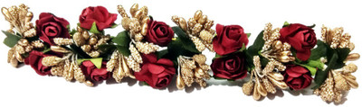 

KANDK KREATION RED AND GOLDEN COLOR FLOWER GAJRA Hair Band(Red, Gold)