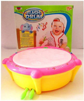 

Prro Musical Flash Drum with 2 Sticks Light Sound Battery Operated Gift Toy for Kids RX-5(Multicolor)