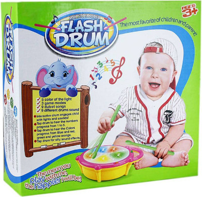 

K Dudes Musical Flash Drum with 2 Sticks Light Sound Battery Operated Gift Toy for Kids KHU-516(Multicolor)