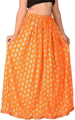 DIAMO Printed Women Straight Orange Skirt