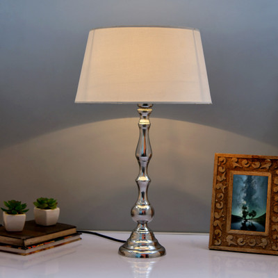 Homesake Teardrop chrome lamp with white drum shade Table Lamp(55 cm, Silver)
