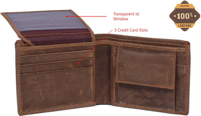 

ALBORZ Men Brown Genuine Leather Wallet(3 Card Slots), Tan brown