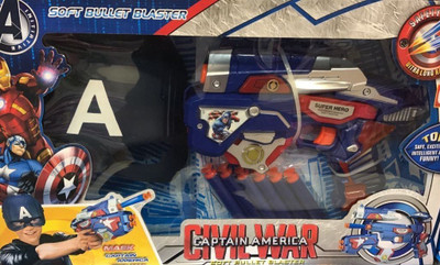 

Kids Fest All New Avenger Civil Captain America Launcher With Mask, Soft Bullet Blaster Gun Toy with 6 Soft Darts for 6+ Kids(Blue)