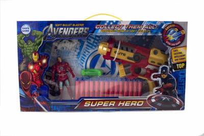 

Kids Fest Avenger Soft Bullet Blaster Gun Toy,Iron Man with 14 Soft Darts & Dartboard for 6+ Children(Multicolor)