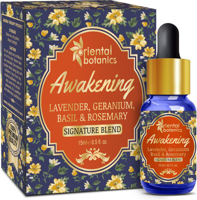 

Oriental Botanics Awakening Aroma therapy Diffuser Oil - (Lavender, Geranium, Basil & Rosemary)(15 ml)