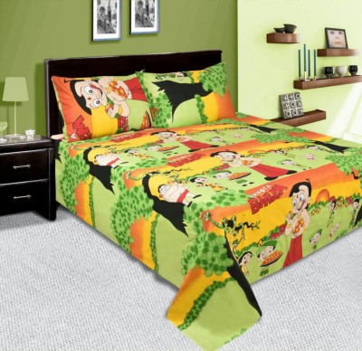 VARDHMAN EMPORIUM 104 TC Cotton Double Cartoon Flat Bedsheet(Pack of 1, Green, Yellow)