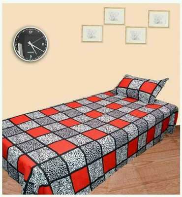 MAHAVIR TRADERS 140 TC Cotton Single Checkered Flat Bedsheet(Pack of 1, Red, Black)