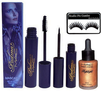 

Studio Fix Combo Eyelashes& Padma Mascara With Liquid Eyeliner & Highlight Skin Visage(Set of 4)