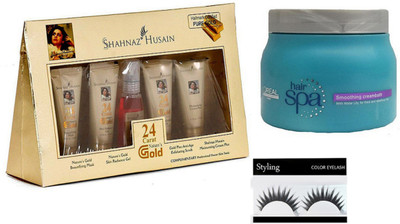 

styling Eyelashes & 24 Carat Gold Facial Kit & Loreal Smoothing Creambath Spa(Set of 3)