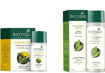 

BIOTIQUE BIO Dandelion Ageless Lightening Serum, Morning Nectar Flawless Skin Moisturizer(Set of 2)