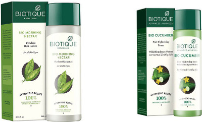 

BIOTIQUE BIO Morning Nectar Flawless Skin Moisturizer, Cucumber Pore Tightening Toner(Set of 2)