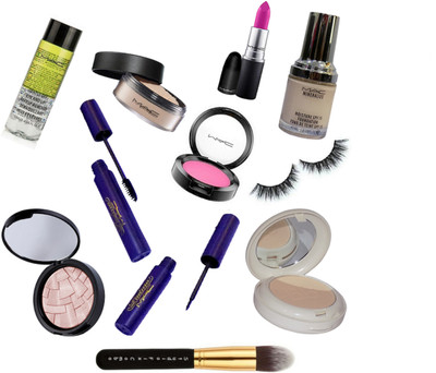 

Studio fix combo Makeup Brush&Mac Mineralize Moisture Liquid SPF15, Matte Finish Lipstick, Loose Powder,Padma Eyeliner,Mascara,Eyelashes,Pink Blusher,Makeup Remover,LightFul Dual Sided Compact,Anastasia beauty hills Illuminator(Set of 11)