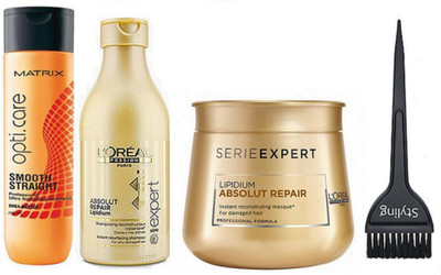 styling Hair Brush, Absolut Repair Lipidium Shampoo, Professional Serieexpert Lipidium Absolute Repair Masque Hair Mask, Opticare Smooth& Straight Shampoo(Set of 4)