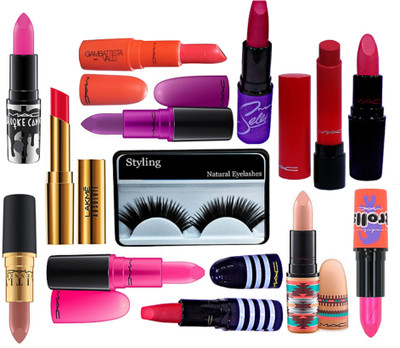 

styling Eyelashes & Mac broke candy light pink shade, selena plum,litensity orange shade, vivaglam dark pink shade ,Giambattista valli ,mac trolls lipstick , vibe tribe nude , matte finish red, longlasting candy yum yum and heroine, kaitlyn jenner , lakme