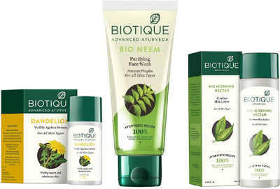 

BIOTIQUE BIO 1 Dandelion Ageless Lightening Serum, 1 Neem Purifying Face Wash, 1 Morning Nectar Flawless Skin Moisturizer(Set of 3)