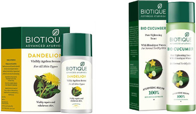 

BIOTIQUE BIO Dandelion Ageless Lightening Serum, Cucumber Pore Tightening Toner(Set of 2)