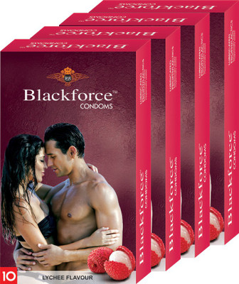 Black Force Combo 4pack Lychee Flavour Extra dotted Condom (40 Pieces) Condom(Set of 4, 40S)