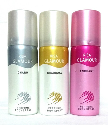 

RISA Glamour charm,charisma,enchant Perfume Body Spray - For Girls(120 ml, Pack of 3)