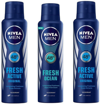 

Nivea Fresh Active Ocean Deodorant Spray - For Men(450 ml, Pack of 3)