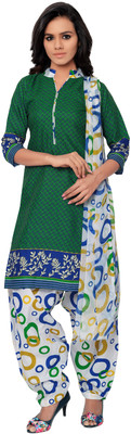 

BanoRani Cotton Polyester Blend Printed Salwar Suit Dupatta Material(Un-stitched), Green
