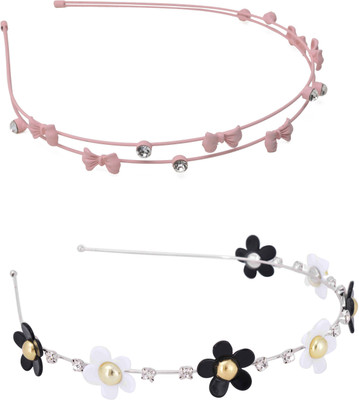 

Aaishwarya Dual Strand Peach Bow & Monochrome Floral Metal Hair Combo Hair Band(Multicolor)