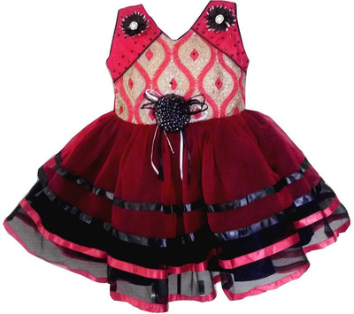 

All About Pink Girls Midi/Knee Length Party Dress(Red, Sleeveless, Maroon