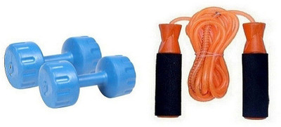 

FACTO POWER BLUE COLOR 2KG VINYL PLASTIC DUMBELL AND ORANGE COLOR BEARING SKIPPING ROPE Gym & Fitness Kit