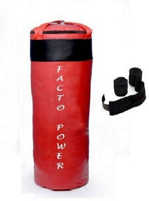 

FACTO POWER 7.5 Feet Long, PU Material, Red and Black Color, Unfilled with Hanging Straps and 9 Freet Long Black Color Hand Wraps Pair Boxing Kit