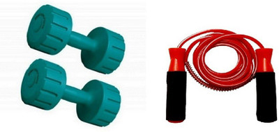 

FACTO POWER GREEN COLOR 3KG VINYL PLASTIC DUMBELL AND RED COLOR BEARING SKIPPING ROPE Gym & Fitness Kit
