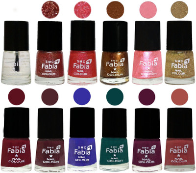 

Fabia Exclusive Nail Polish (Set of 12 Pcs) topcoat-Jerry Wine-Jerry Pink-Dark Golden-Jerry Peach-Light Golden-Maroon-Wine-Shock Blue-Dark Green-Boysenberry-Dark Peach(Pack of 12)