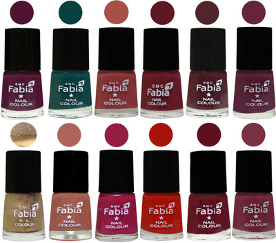 

Fabia Exclusive Nail Polish (Set of 12 Pcs) Cherry Blossom-Mulberry-Golden-Dark Green-Boysenberry-Wine-Coral-Jam-Maroon-Dark Peach-Plum-Reddish Red(Pack of 12)