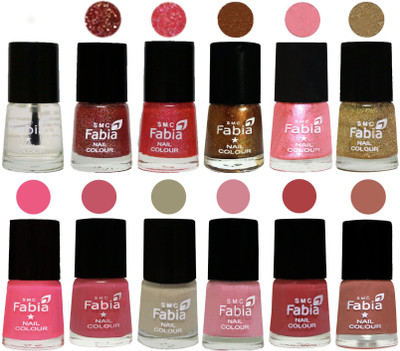

Fabia Exclusive Nail Polish (Set of 12 Pcs) topcoat-Jerry Wine-Jerry Pink-Dark Golden-Jerry Peach-Light Golden-Shock Pink Light-Light Pink-Tan-Rose-Peach-Coral(Pack of 12)