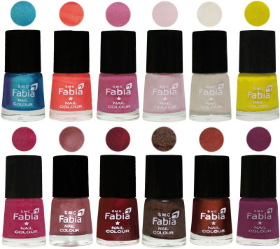 

Fabia Exclusive Nail Polish (Set of 12 Pcs) Denim-Peach-Light Plum-Lychee-Light Cream-Yellow-Magenta-Lip-Maroon-Dark Brown-Berry-Light Purple(Pack of 12)