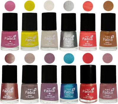 

Fabia Nail Polish Light Nude-Red Orange-Denim-Light Beige-Peach-Golden -Light Plum-Light Cream-Light Violet-Light Pink-Yellow-Silver(Pack of 12)