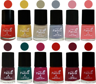 

Fabia Exclusive Nail Polish (Set of 12 Pcs) Tan-Wild Gray Yonder-Rose-Baby Pink-Orange-Mattis Gold-Cherry Blossom-Dark Green-Wine-Reddish Red-Maroon-Red(Pack of 12)