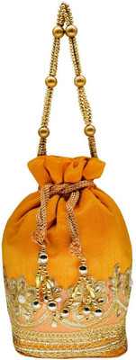 

Bagaholics Ethnic embroidered Silk Potli Batwa Pouch Bag with Metal Beadwork Gift For Women Potli(Yellow)