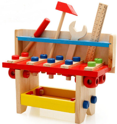 

Montez Toys Kids Wooden Multifunctional Puzzle Tool Table Set Maintenance Box Wooden Toy