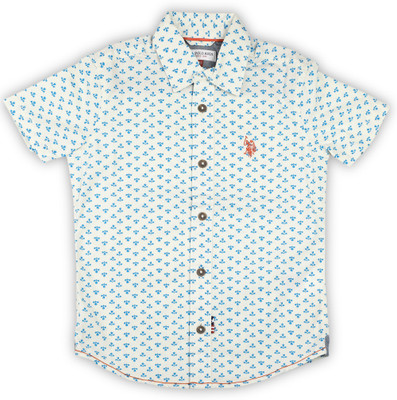 

US Polo Kids Boys Printed Casual White, Blue Shirt, Beige