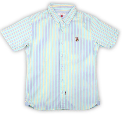 

US Polo Kids Boys Striped Casual Yellow, Blue Shirt, Lt. green