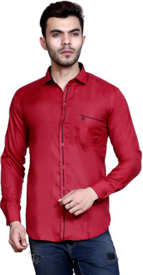 FabTag - MESH Men Solid Casual Maroon Shirt