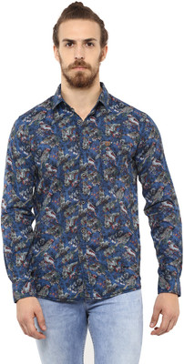 mufti-men-printed-casual-blue-shirt