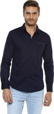 Mufti Men Solid Casual Dark Blue Shirt