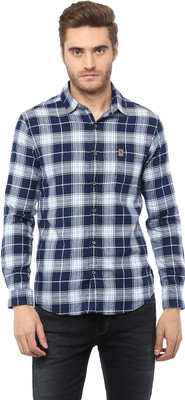 mufti-men-checkered-casual-blue-shirt
