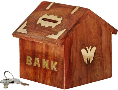 

Craftgasmic Craftgasmic Handicrafted Wooden Money Bank Coin Box Gifts Butterfly Home Coin Bank(Brown)