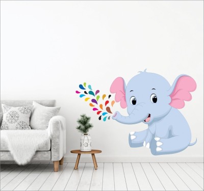 AH Decals 45 cm Animated 3D Playing Elephant Baby Wall Sticker for Kids Living Bed Room (65 cm x 50 cm) Removable Sticker(Pack of 1)