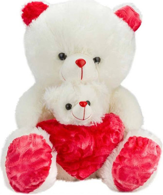 

Fun & Joy Pleasing Red & White Fur Teddy With Baby - 60 cm(Red, White)