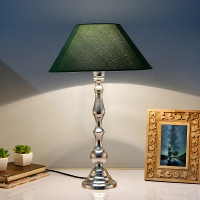 Homesake Teardrop Chrome Lamp with Green Shade Table Lamp(55 cm, Silver)