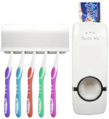 

ACM 216 Automatic Toothpaste dispenser with 4 piece toothbrush holder set Squeezer smart home reduce time and waste of toothpaste easy to install Plastic Toothbrush Holder(White, Wall Mount)