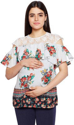 OXOLLOXO Casual Half Sleeve Floral Print Women White Top